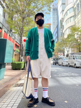 「緑」｜「アイテム（オールインワン・サロペット）」を使った、SuGaKeNさん（メンズ・170cm）の秋コーディネート