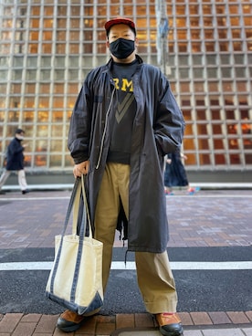 「トートバッグ」｜「アイテム（モッズコート）」を使った、SuGaKeNさん（メンズ・170cm）の冬コーディネート