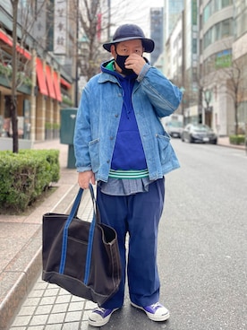 「アイテム（ハット、ブルー系）」を使った、SuGaKeNさん（メンズ・170cm）の冬コーディネート