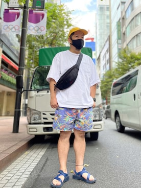 「ポケットＴシャツ」｜「アイテム（キャップ）」を使った、SuGaKeNさん（メンズ・170cm）の夏コーディネート