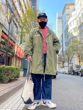 「トートバッグ」｜「アイテム（モッズコート）」を使った、SuGaKeNさん（メンズ・170cm）の秋コーディネート