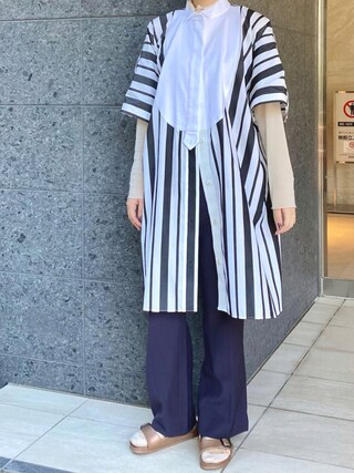 sacai シャツワンピース（サンプル品） sacai（サカイ） プリーツ切替ストライプシャツワンピース 水色紺他1