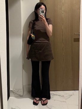 「H&M（エイチ・アンド・エム）のアイテム（トップス、ブラウン系）」を使った、𝘼𝙕𝙐𝙎𝘼さん（レディース・153cm）の夏コーディネート