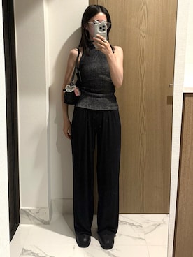 「H　BEAUTY&YOUTH UNITED ARROWS（エイチビューティーアンドユースユナイテッドアローズ）のアイテム（Tシャツ/カットソー、ブラック系）」を使った、𝘼𝙕𝙐𝙎𝘼さん（レディース・153cm）の夏コーディネート