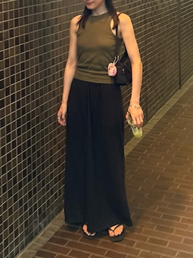 「H　BEAUTY&YOUTH UNITED ARROWS（エイチビューティーアンドユースユナイテッドアローズ）の＜H＞COTTON RIB AMERICAN SLEEVE TANK TOP 22SS/タンクトップ（タンクトップ、グリーン系）」を使った、𝘼𝙕𝙐𝙎𝘼さん（レディース・153cm）の夏コーディネート