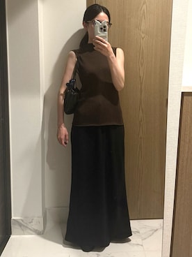 「indibrandのアイテム（トップス、ブラウン系）」を使った、𝘼𝙕𝙐𝙎𝘼さん（レディース・153cm）の夏コーディネート