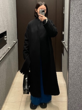 「冬」｜「アイテム（ノーカラーコート）」を使った、𝘼𝙕𝙐𝙎𝘼さん（レディース・153cm）の冬コーディネート