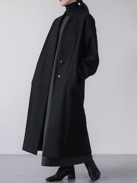 「チェックワンピース」｜「アイテム（ノーカラーコート）」を使った、𝘼𝙕𝙐𝙎𝘼さん（レディース・153cm）の秋コーディネート