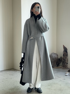 「秋冬」｜「アイテム（ノーカラーコート）」を使った、𝘼𝙕𝙐𝙎𝘼さん（レディース・153cm）の秋コーディネート