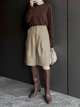 「BROWN」｜「アイテム（ブーツ）」を使った、𝘼𝙕𝙐𝙎𝘼さん（レディース・153cm）の秋コーディネート