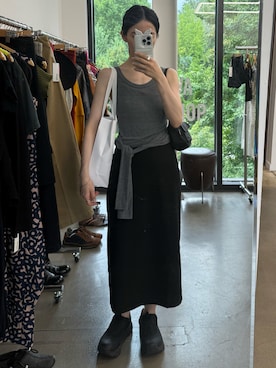 「H&M（エイチ・アンド・エム）のアイテム（トップス、グレー系）」を使った、𝘼𝙕𝙐𝙎𝘼さん（レディース・153cm）の夏コーディネート