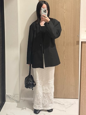 「STUDIO DOEのアイテム（ジャケット/アウター、ブラック系）」を使った、𝘼𝙕𝙐𝙎𝘼さん（レディース・153cm）の春コーディネート