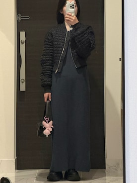 「RIM.ARK（リムアーク）のVolume sleeve I line OP（ワンピース、ブルー系）」を使った、𝘼𝙕𝙐𝙎𝘼さん（レディース・153cm）の春コーディネート