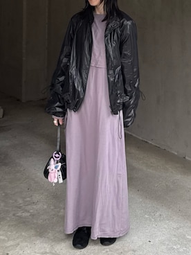 「Mila Owen（ミラオーウェン）の短丈プルオーバーレイヤードカットソーワンピース（ワンピース、パープル系）」を使った、𝘼𝙕𝙐𝙎𝘼さん（レディース・153cm）の春コーディネート