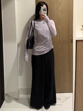 「H&M（エイチ・アンド・エム）のアイテム（トップス、パープル系）」を使った、𝘼𝙕𝙐𝙎𝘼さん（レディース・153cm）の春コーディネート