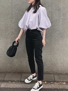 「SNIDEL（スナイデル）のボリュームシアーブラウス（シャツ/ブラウス）」を使った、𝘼𝙕𝙐𝙎𝘼さん（レディース・153cm）の夏コーディネート