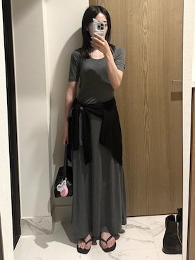 「UNIQLO（ユニクロ）のアイテム（トップス、ブラック系）」を使った、𝘼𝙕𝙐𝙎𝘼さん（レディース・153cm）の夏コーディネート