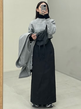 「モノトーンコーデ」｜「アイテム（ノーカラーコート）」を使った、𝘼𝙕𝙐𝙎𝘼さん（レディース・153cm）の冬コーディネート
