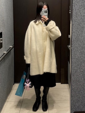 「CHARLES & KEITH（チャールズ & キース）のロング フラットブーツ / Knee High Flat Boots（ブーツ、ブラック系）」を使った、𝘼𝙕𝙐𝙎𝘼さん（レディース・153cm）の冬コーディネート