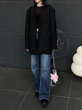 「CHARLES & KEITH（チャールズ & キース）のロング フラットブーツ / Knee High Flat Boots（ブーツ、ブラック系）」を使った、𝘼𝙕𝙐𝙎𝘼さん（レディース・153cm）の春コーディネート