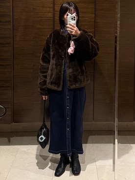 「アイテム（シャツワンピース）」を使った、𝘼𝙕𝙐𝙎𝘼さん（レディース・153cm）の冬コーディネート