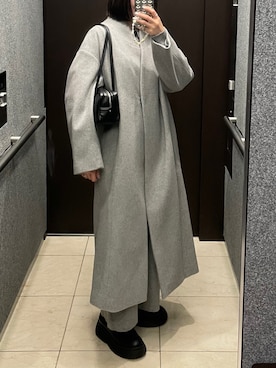 「冬」｜「アイテム（ノーカラーコート）」を使った、𝘼𝙕𝙐𝙎𝘼さん（レディース・153cm）の冬コーディネート