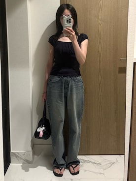 「Brandy Melville（ブランディメルビル）のアイテム（トップス、ブルー系）」を使った、𝘼𝙕𝙐𝙎𝘼さん（レディース・153cm）の夏コーディネート