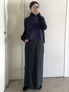 「タートルネック」｜「アイテム（モカシン/デッキシューズ）」を使った、𝘼𝙕𝙐𝙎𝘼さん（レディース・153cm）の冬コーディネート