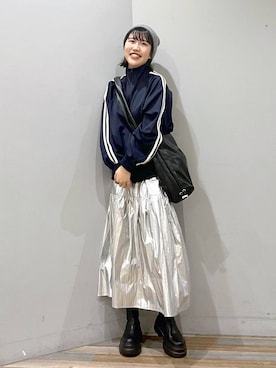 「アイテム（ニットキャップ/ビーニー、グレー系）」を使った、mnm_._._さん（レディース・163cm）の冬コーディネート