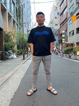 「1piu1uguale3 RELAX（ウノピュウノウグァーレトレリラックス）のアイテム（サンダル）」を使った、shigeさん（メンズ・168cm）の夏コーディネート