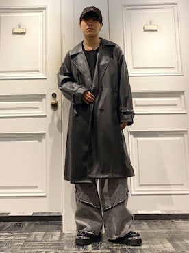 「レザー」｜「アイテム（トレンチコート）」を使った、issin0006さん（メンズ・175cm）の秋コーディネート