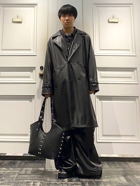 「レザー」｜「アイテム（トレンチコート）」を使った、issin0006さん（メンズ・175cm）の秋コーディネート