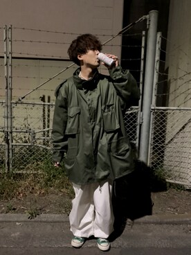 「古着のアイテム（ミリタリージャケット、グリーン系）」を使った、___011116__さん（メンズ・170cm）の秋コーディネート