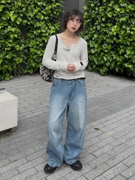 「アイテム（トップス）」を使った、Takahashiさん（レディース・157cm）の春コーディネート