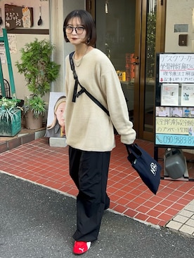 「BROKEN BASE（ブロークンベース）のアイテム（バッグ）」を使った、Takahashiさん（レディース・157cm）の春コーディネート