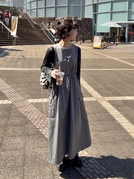 「QUEEN SHOP（クイーンショップ）のアイテム（ワンピース、グレー系）」を使った、Takahashiさん（レディース・157cm）の春コーディネート