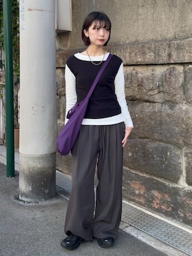 「SHEINのアイテム（スラックス、グレー系）」を使った、Takahashiさん（レディース・157cm）の春コーディネート