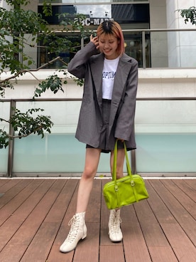 「SPINNS（スピンズ）のロゴ刺繍 ショート丈長袖Tシャツ（Tシャツ/カットソー）」を使った、中村　未緒さん（レディース・153cm）の秋コーディネート