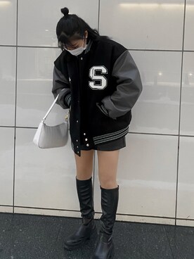 「CPCM（シーピーシーエム）のアイテム（スタジャン）」を使った、musubu366さん（レディース・155cm）の冬コーディネート
