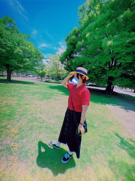 「カンカン帽」｜「アイテム（アナログ腕時計）」を使った、ynpr9029さん（レディース・161cm）の夏コーディネート