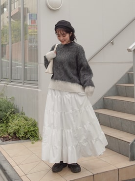 「アイテム（ハンチング/ベレー帽）」を使った、あちょりさん（レディース・163cm）の秋コーディネート