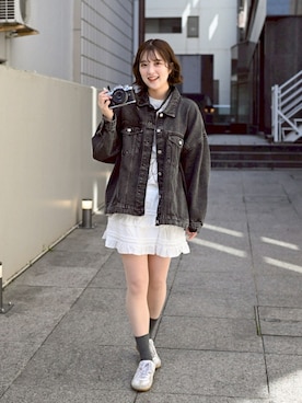 「apres jour mignon（アプレジュールミニョン）のコットンレースミニティアードスカート【ZOZOTOWN限定アイテム】（スカート、ホワイト系）」を使った、あちょりさん（レディース・163cm）の春コーディネート