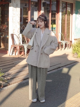 「アイテム（バンダナ/スカーフ）」を使った、あちょりさん（レディース・163cm）の冬コーディネート