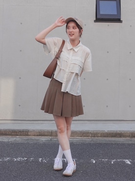 「アイテム（帽子、ベージュ系）」を使った、あちょりさん（レディース・163cm）の夏コーディネート
