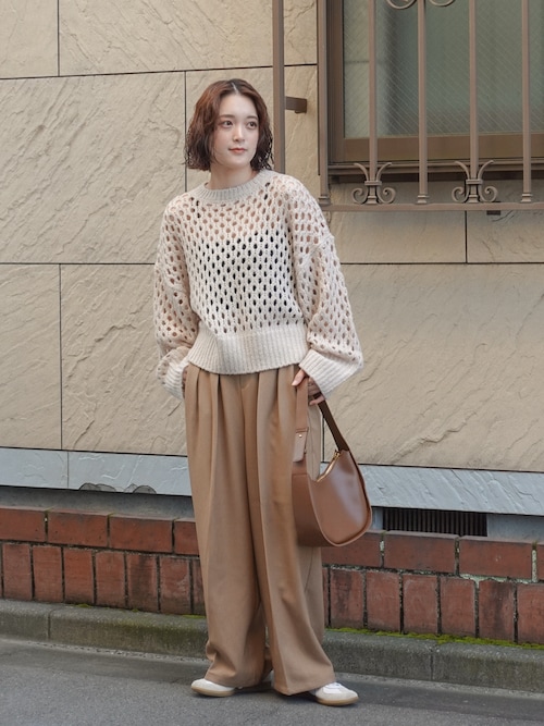 セール】【W:Huku】メッシュ編み ルーズ ショート ニット / Mesh Knit