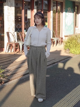 「アイテム（バンダナ/スカーフ）」を使った、あちょりさん（レディース・163cm）の冬コーディネート