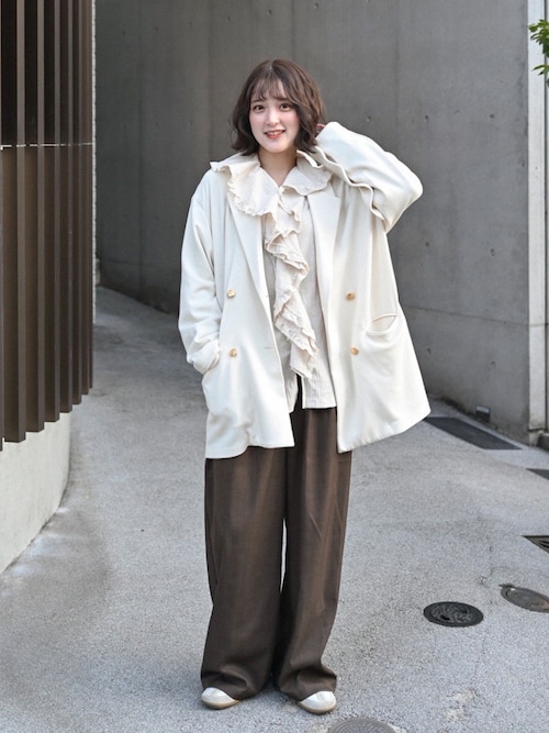 Gauze# FRILL COLLAR BLOUSE ホワイト ミックス ガーゼ ビッグカラー フリル ブラウス / Mix Gauze Big