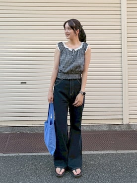 「アイテム（バンダナ/スカーフ）」を使った、あちょりさん（レディース・163cm）の夏コーディネート