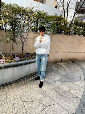 「ハンチング」｜「アイテム（その他シューズ）」を使った、Shintaroさん（メンズ・175cm）の春コーディネート