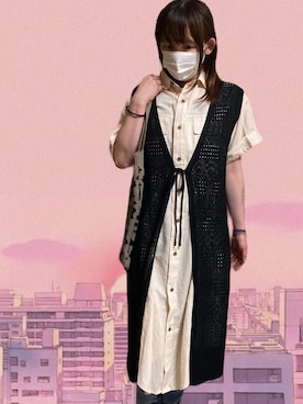 「CUBE SUGAR（キューブシュガー）のアイテム（シャツワンピース）」を使った、𝓡𝓲𝓷✮𝓡𝓲𝓷夏Ver.さん（レディース・153cm）の夏コーディネート